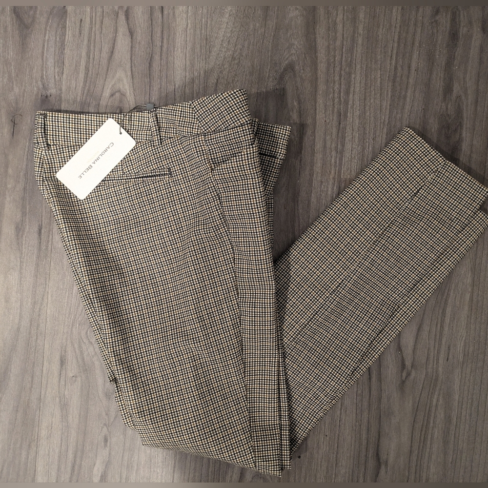 NWT Carolina Belle women's slim trousers, black & tan plaid, size 6